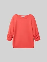 TOM TAILOR DENIM Damen Sweatshirt mit Raffungen, rot, Uni – Bild 1