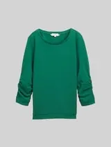 TOM TAILOR DENIM Damen Sweatshirt mit Raffungen, grün, Uni – Bild 1