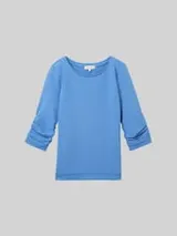 TOM TAILOR DENIM Damen Sweatshirt mit Raffungen, blau, Uni – Bild 1