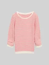 TOM TAILOR DENIM Damen Sweatshirt mit Streifenmuster, rot, Gestreift – Bild 1