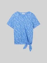 TOM TAILOR DENIM Damen T-Shirt mit Knoten-Detail, blau, Print – Bild 1