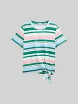 TOM TAILOR DENIM Damen T-Shirt mit Knoten-Detail, weiß, Gestreift – Bild 1