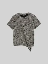 TOM TAILOR DENIM Damen T-Shirt mit Knoten-Detail, schwarz, Gepunktet – Bild 1