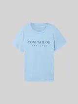 TOM TAILOR Damen T-Shirt mit Logo-Stickerei, blau, Logo Print – Bild 1