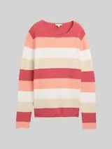 TOM TAILOR Damen Strickpullover mit Rundhalsausschnitt, rot, Gestreift – Bild 1
