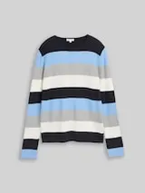 TOM TAILOR Damen Strickpullover mit Rundhalsausschnitt, blau, Gestreift – Bild 1