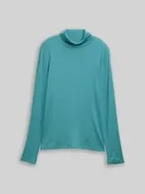 TOM TAILOR Damen Langarmshirt mit Rollkragen, blau, Uni – Bild 1