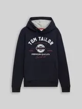 TOM TAILOR Herren Hoodie Sweatshirt mit Logo-Print, blau, Uni – Bild 1