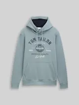 TOM TAILOR Herren Hoodie Sweatshirt mit Logo-Print, grün, Uni – Bild 1