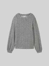 TOM TAILOR Damen Langarmshirt mit Muster, grau, Fischgrät – Bild 1