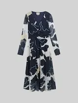 TOM TAILOR Damen Midi-Meshkleid mit Raffungen, blau, Geblümt – Bild 1