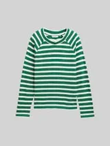 TOM TAILOR DENIM Damen Boxy Fit Langarmshirt mit Knopf-Details, grün, Gestreift – Bild 1