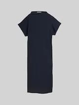 TOM TAILOR DENIM Damen Midi-Kleid mit Stehkragen, blau, Uni – Bild 1