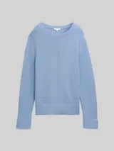 TOM TAILOR Damen Strickpullover mit Schlitz-Details, blau, Uni – Bild 1