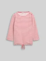 TOM TAILOR Damen Langarmshirt mit Knopf-Details, rosa, Gestreift – Bild 1