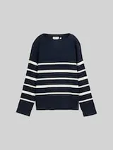 TOM TAILOR Damen Ripp Langarmshirt mit Streifenmuster, blau, Gestreift – Bild 1