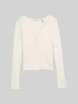 TOM TAILOR DENIM Damen Ripp Cardigan mit Ärmelschlitzen, weiß, Uni – Bild 1