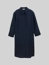 TOM TAILOR Damen Blusenkleid mit Leinenanteil, blau, Uni – Bild 1