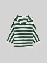 TOM TAILOR Damen Loose Fit Strickpullover mit Kapuze, grün, Gestreift – Bild 1