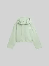 TOM TAILOR DENIM Damen Oversize Hoodie Sweatjacke mit Print, grün, Uni – Bild 1