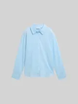 TOM TAILOR DENIM Damen Loose Fit Seersucker Hemdbluse mit Streifenmuster, blau, Gestreift – Bild 1