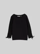 TOM TAILOR DENIM Damen Slim Fit Sweatshirt mit Raffärmeln, schwarz, Uni – Bild 1