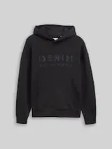 TOM TAILOR DENIM Herren Relaxed Fit Hoodie Sweatshirt mit Print, schwarz, Uni – Bild 1