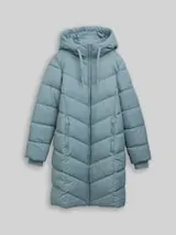 TOM TAILOR Damen Puffer-Mantel mit Kapuze, grün, Uni – Bild 1