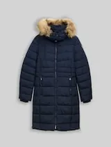 TOM TAILOR Damen Puffer-Mantel mit abnehmbarer Kapuze, blau, Uni – Bild 1