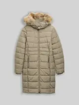 TOM TAILOR Damen Puffer-Mantel mit abnehmbarer Kapuze, grün, Uni – Bild 1