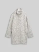 TOM TAILOR DENIM Damen Bouclé Wollmantel mit Stehkragen, weiß, Meliert – Bild 1