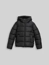 TOM TAILOR DENIM Damen Puffer-Jacke mit Kapuze, schwarz, Uni – Bild 1