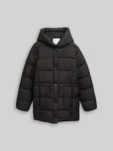 TOM TAILOR DENIM Damen Puffer-Mantel mit Knopfleiste, schwarz, Uni – Bild 1