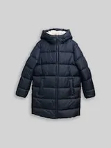 TOM TAILOR DENIM Damen Puffer-Mantel mit Kapuze, blau, Uni – Bild 1