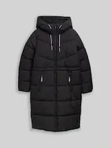 TOM TAILOR DENIM Damen Puffer-Mantel mit Kapuze, schwarz, Uni – Bild 1
