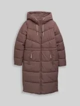 TOM TAILOR DENIM Damen Puffer-Mantel mit Kapuze, braun, Uni – Bild 1