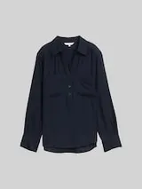 TOM TAILOR Damen Crinkle Bluse mit Brusttaschen, blau, Uni – Bild 1