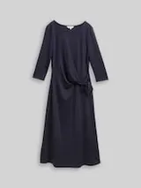 TOM TAILOR Damen Jersey Midi-Kleid mit Knoten-Detail, blau, Uni – Bild 1