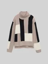 TOM TAILOR Damen Loose Fit Strickpullover mit Colour Blocking, blau, Colour Blocking – Bild 1