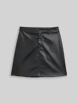 TOM TAILOR DENIM Damen Mini-Rock in Leder-Optik, schwarz, Uni – Bild 1
