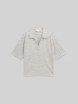 TOM TAILOR Damen Boxy Fit T-Shirt mit Polokragen, blau, Gestreift – Bild 1