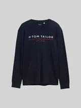 TOM TAILOR Herren Langarmshirt mit Logo-Print, blau, Uni – Bild 1