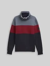 TOM TAILOR Herren Snood Sweatshirt mit Colour Blocking, rot, Colour Blocking – Bild 1