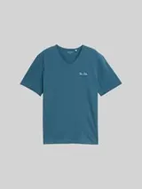 TOM TAILOR Herren T-Shirt mit V-Ausschnitt, blau, Uni – Bild 1