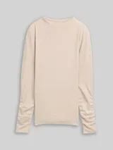 TOM TAILOR DENIM Damen Langarmshirt mit Raffärmeln, beige, Meliert – Bild 1