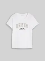 TOM TAILOR DENIM Damen T-Shirt mit Leo-Print, weiß, Uni – Bild 1