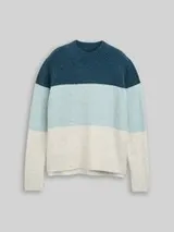 TOM TAILOR DENIM Damen Strickpullover mit Colour Blocking, blau, Colour Blocking – Bild 1