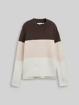 TOM TAILOR DENIM Damen Strickpullover mit Colour Blocking, braun, Colour Blocking – Bild 1