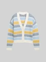 TOM TAILOR DENIM Damen Relaxed Fit Cardigan mit Streifenmuster, blau, Gestreift – Bild 1