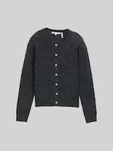 TOM TAILOR DENIM Damen Cardigan mit Rundhalsausschnitt, grau, Meliert – Bild 1